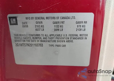 2009 Chevrolet Impala Lt from USA, damaged, VIN 2G1WT57N291160763